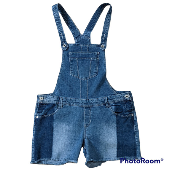 Arizona Low Waist Blue Denim Overall Shorts Size 18.5 Plus - Picture 1 of 5